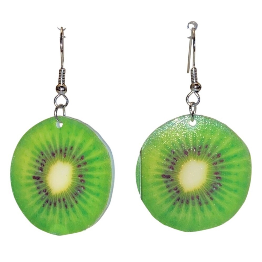 New Kiwi Earrings Dangle Acrylic Fruit Beach Summer Bubble Tropical Lime Tea